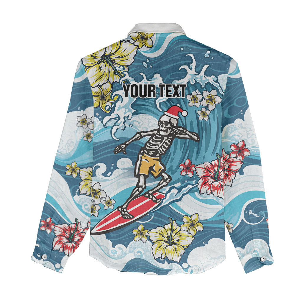 Hawaii Santa Skeleton Surfing Personalized Women Casual Shirt Mele Kalikimaka i Iulai! LT9 - Polynesian Pride