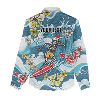 Hawaii Santa Skeleton Surfing Personalized Women Casual Shirt Mele Kalikimaka i Iulai! LT9 - Polynesian Pride