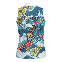 Hawaii Santa Skeleton Surfing Personalized Women Sleeveless Polo Shirt Mele Kalikimaka i Iulai!