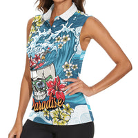 Hawaii Santa Skeleton Surfing Personalized Women Sleeveless Polo Shirt Mele Kalikimaka i Iulai!