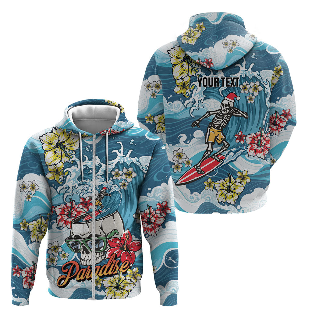 Hawaii Santa Skeleton Surfing Personalized Zip Hoodie Mele Kalikimaka i Iulai! LT9 - Polynesian Pride