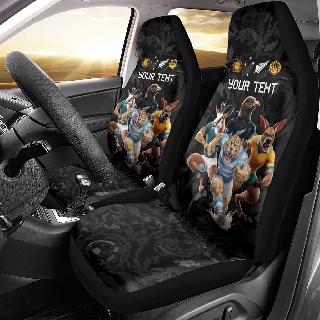 Custom Rugby Southern Hemisphere Car Seat Cover Argentina AUNZ South Africa Mascot Black - Polynesian Pride