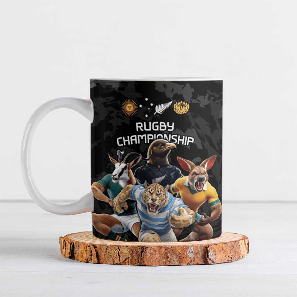 Custom Rugby Southern Hemisphere Ceramic Mug Argentina AUNZ South Africa Mascot Black - Polynesian Pride