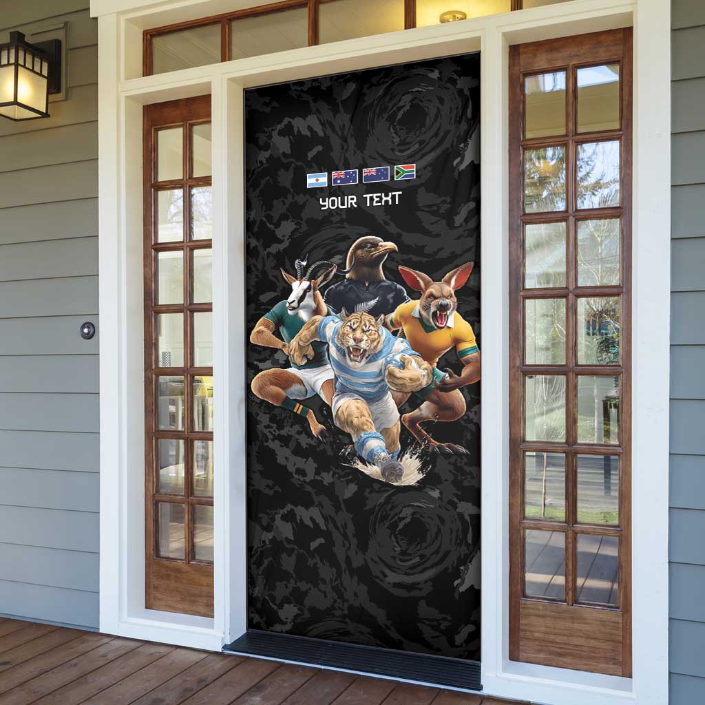 Custom Rugby Southern Hemisphere Door Cover Argentina AUNZ South Africa Mascot Black - Polynesian Pride