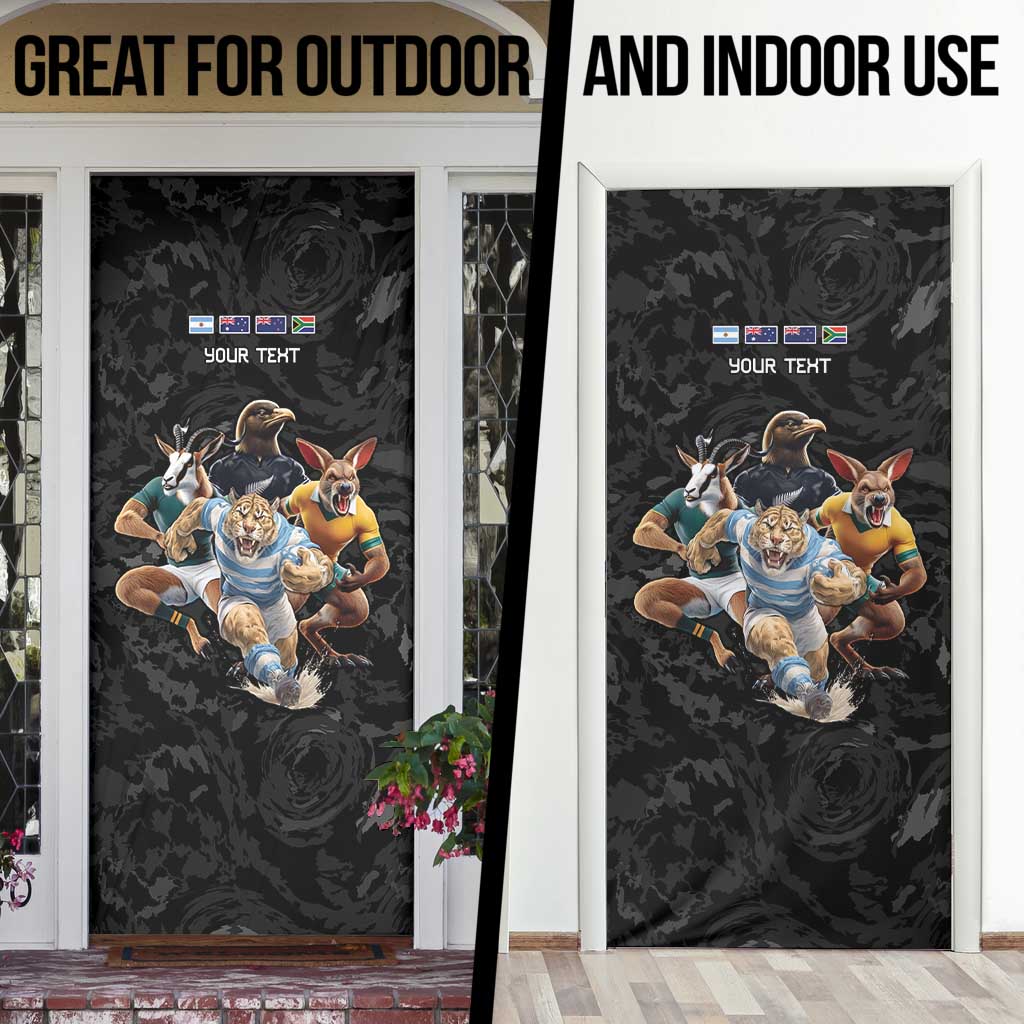 Custom Rugby Southern Hemisphere Door Cover Argentina AUNZ South Africa Mascot Black - Polynesian Pride