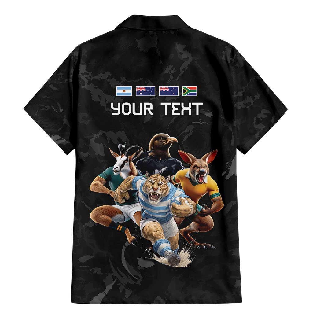 Custom Rugby Southern Hemisphere Family Matching Mermaid Dress and Hawaiian Shirt Argentina AUNZ South Africa Mascot Black - Polynesian Pride