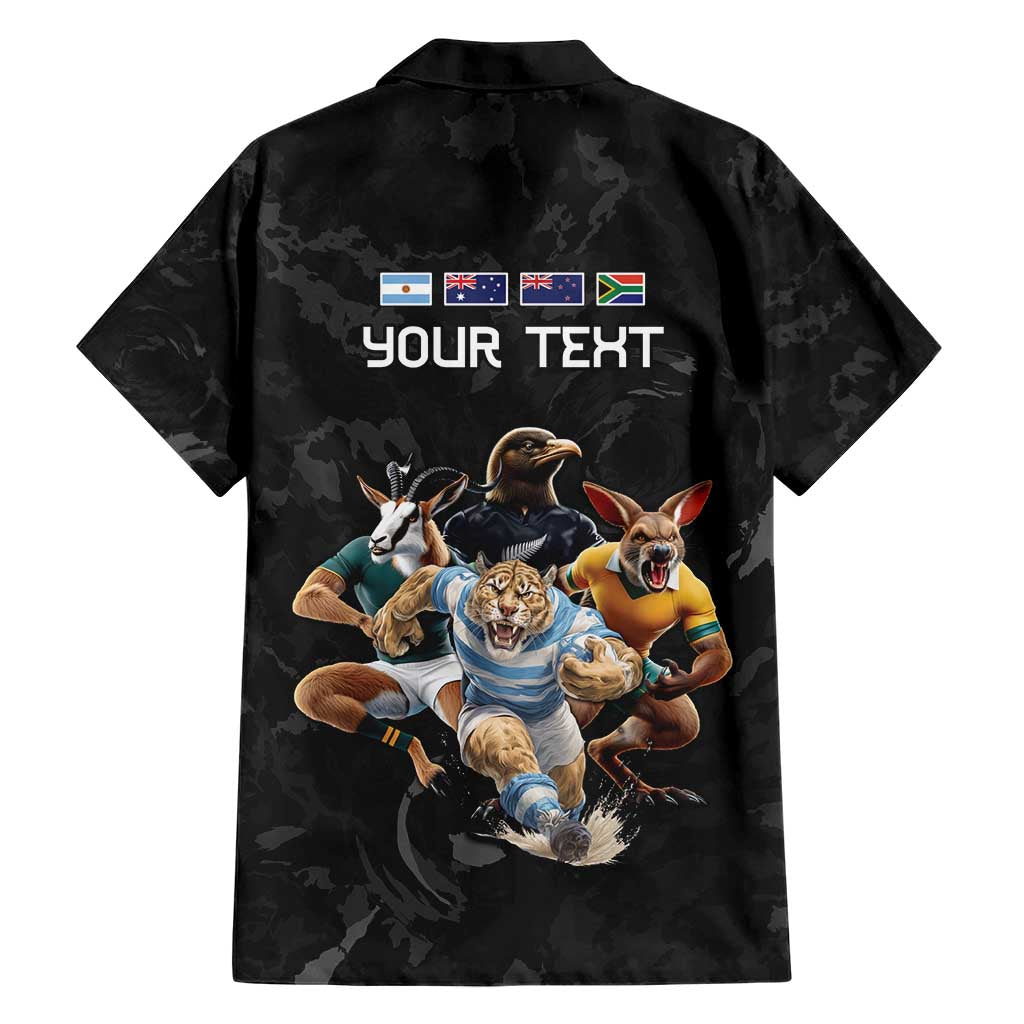 Custom Rugby Southern Hemisphere Family Matching Short Sleeve Bodycon Dress and Hawaiian Shirt Argentina AUNZ South Africa Mascot Black - Polynesian Pride