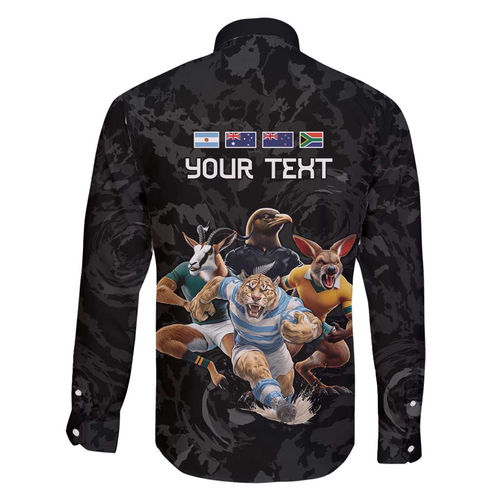 Custom Rugby Southern Hemisphere Family Matching Summer Maxi Dress and Hawaiian Shirt Argentina AUNZ South Africa Mascot Black - Polynesian Pride