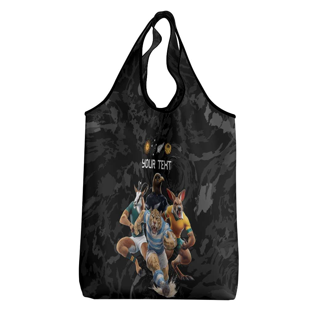 Custom Rugby Southern Hemisphere Grocery Bag Argentina AUNZ South Africa Mascot Black - Polynesian Pride