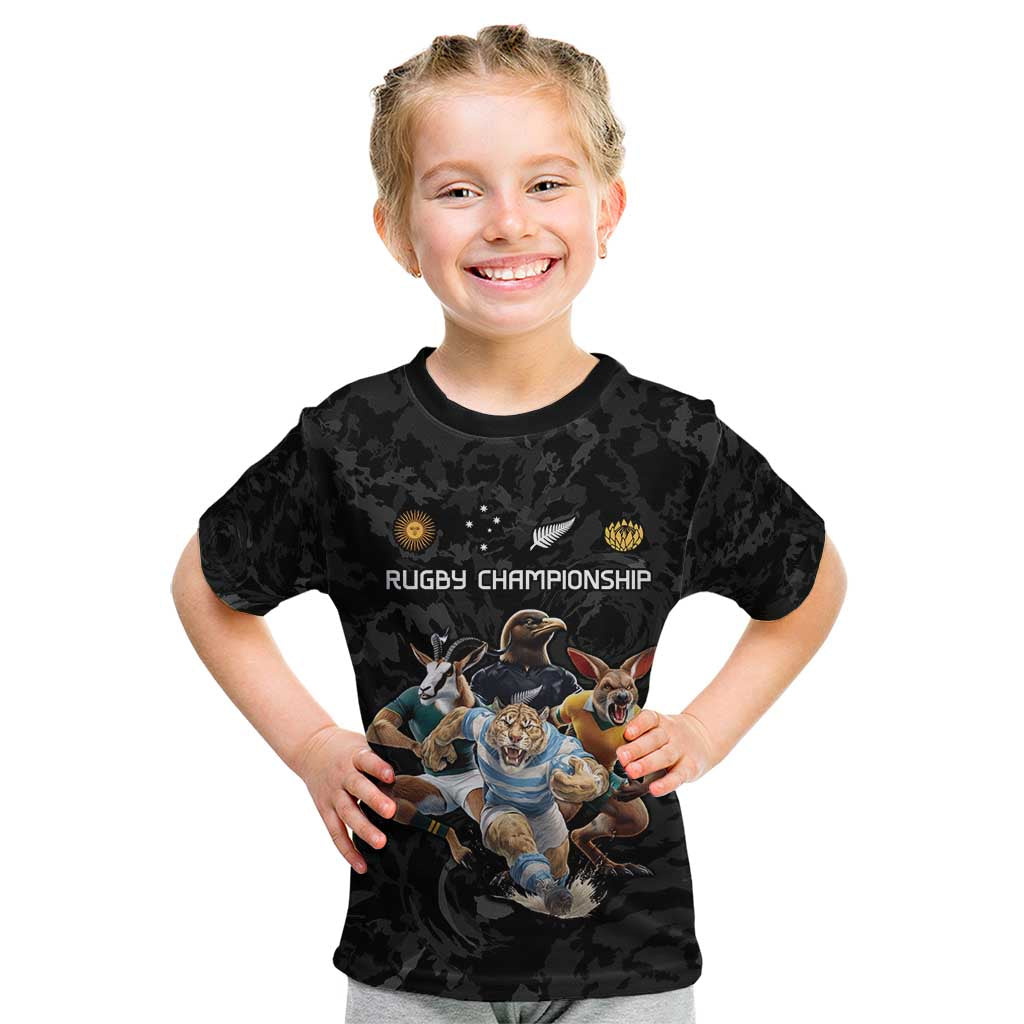 Custom Rugby Southern Hemisphere Kid T Shirt Argentina AUNZ South Africa Mascot Black - Polynesian Pride