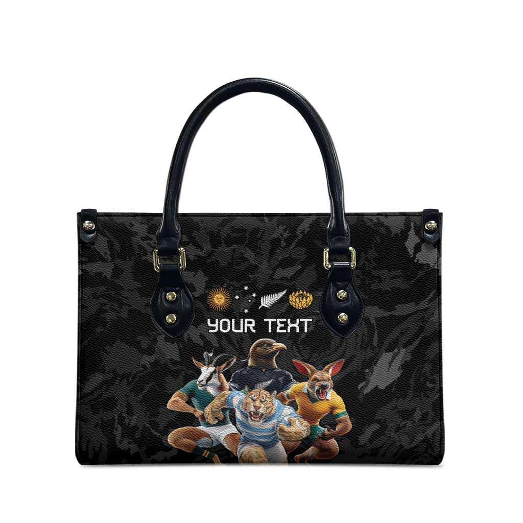 Custom Rugby Southern Hemisphere Leather Bag Argentina AUNZ South Africa Mascot Black - Polynesian Pride