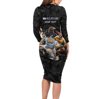 Custom Rugby Southern Hemisphere Long Sleeve Bodycon Dress Argentina AUNZ South Africa Mascot Black - Polynesian Pride