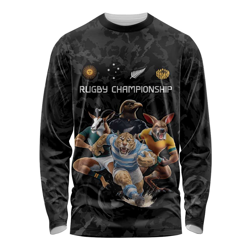 Custom Rugby Southern Hemisphere Long Sleeve Shirt Argentina AUNZ South Africa Mascot Black - Polynesian Pride