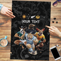 Custom Rugby Southern Hemisphere Puzzle Argentina AUNZ South Africa Mascot Black - Polynesian Pride