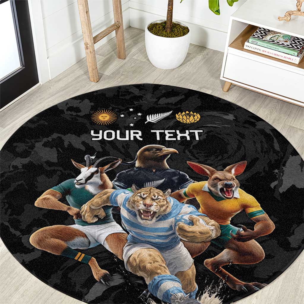 Custom Rugby Southern Hemisphere Round Carpet Argentina AUNZ South Africa Mascot Black - Polynesian Pride