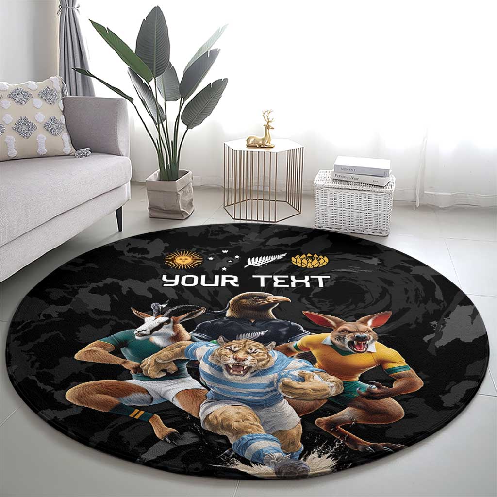 Custom Rugby Southern Hemisphere Round Carpet Argentina AUNZ South Africa Mascot Black - Polynesian Pride