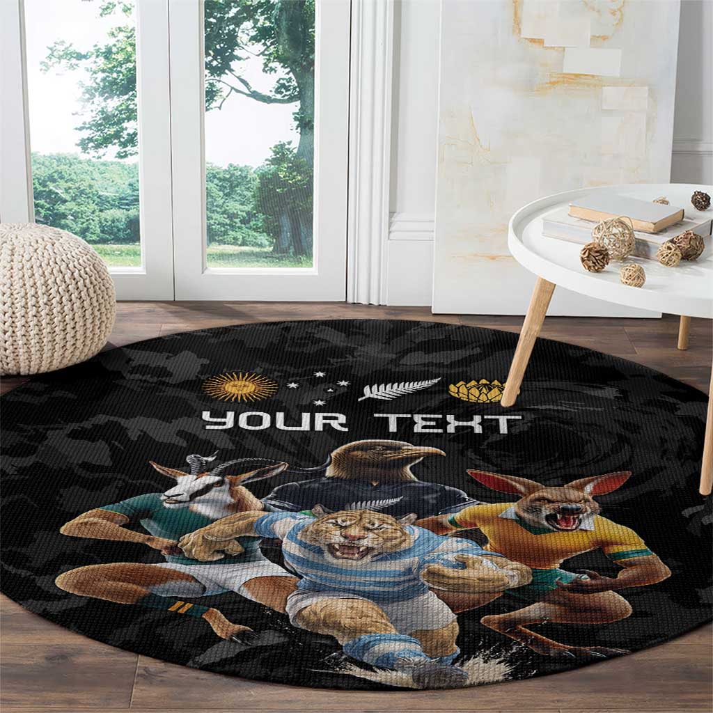 Custom Rugby Southern Hemisphere Round Carpet Argentina AUNZ South Africa Mascot Black - Polynesian Pride
