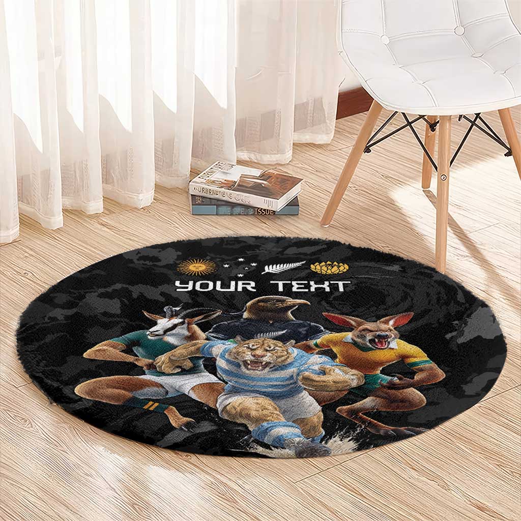 Custom Rugby Southern Hemisphere Round Carpet Argentina AUNZ South Africa Mascot Black - Polynesian Pride