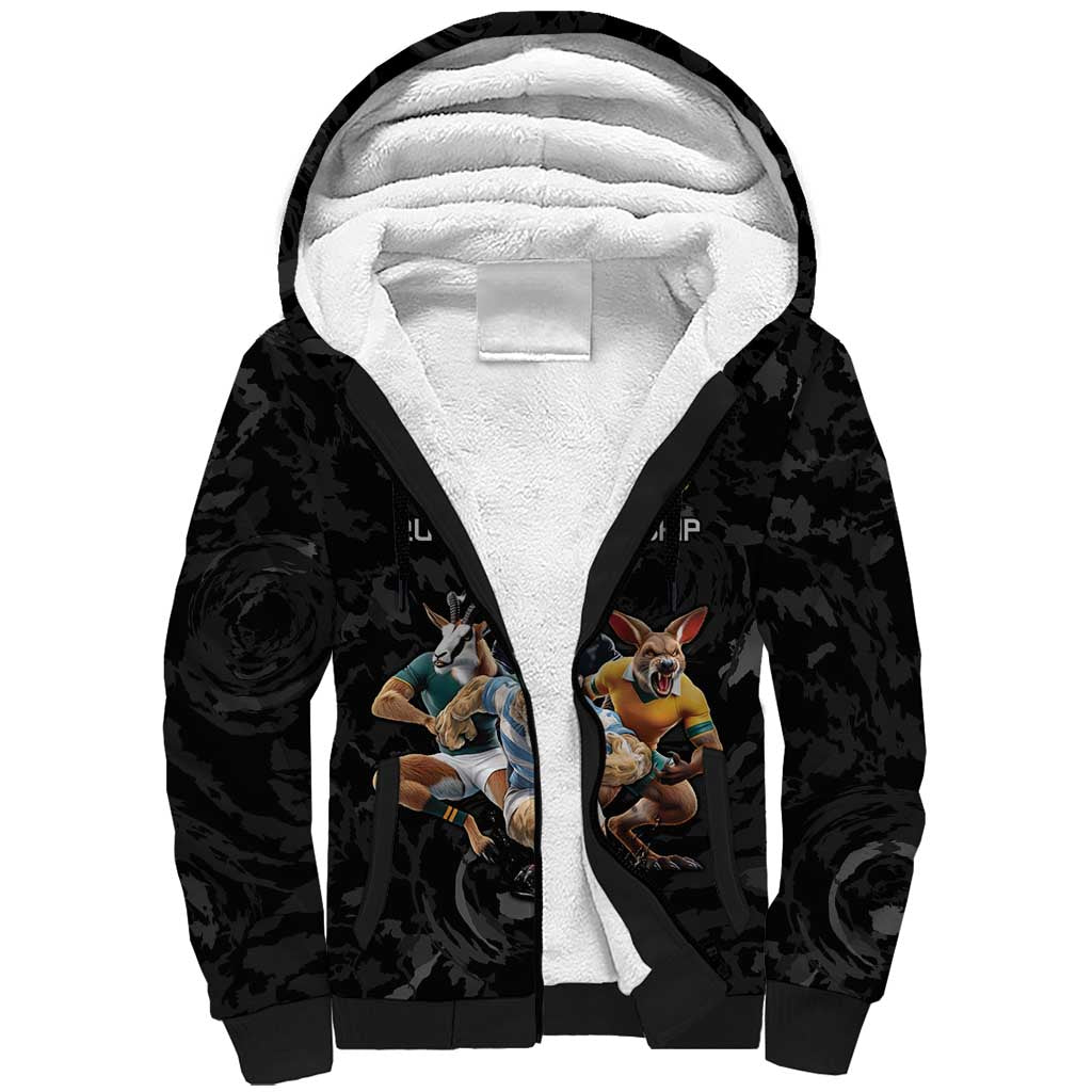 Custom Rugby Southern Hemisphere Sherpa Hoodie Argentina AUNZ South Africa Mascot Black - Polynesian Pride