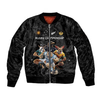 Custom Rugby Southern Hemisphere Sleeve Zip Bomber Jacket Argentina AUNZ South Africa Mascot Black - Polynesian Pride