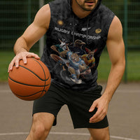 Custom Rugby Southern Hemisphere Sleeveless Hoodie Argentina AUNZ South Africa Mascot Black - Polynesian Pride