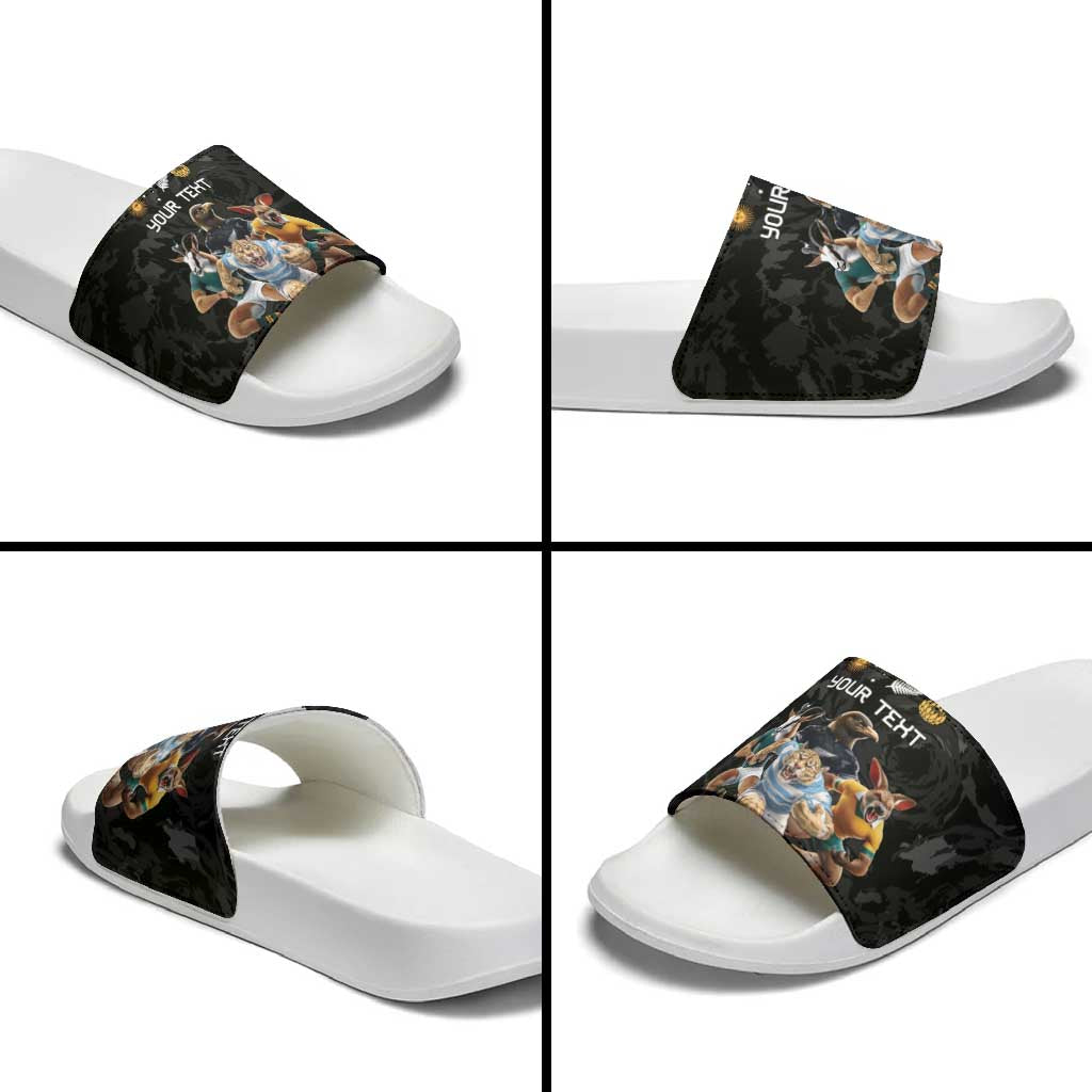 Custom Rugby Southern Hemisphere Slide Sandals Argentina AUNZ South Africa Mascot Black - Polynesian Pride