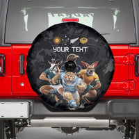 Custom Rugby Southern Hemisphere Spare Tire Cover Argentina AUNZ South Africa Mascot Black - Polynesian Pride