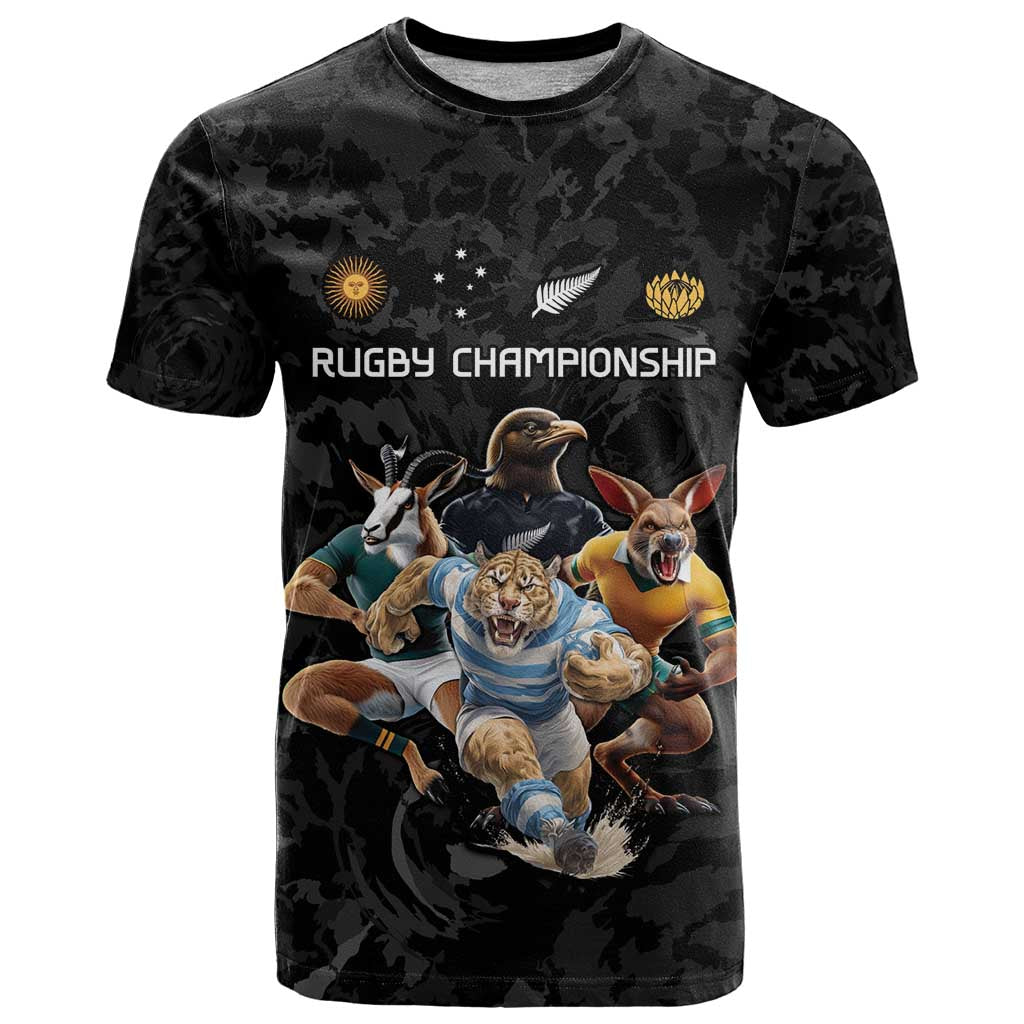 Custom Rugby Southern Hemisphere T Shirt Argentina AUNZ South Africa Mascot Black - Polynesian Pride