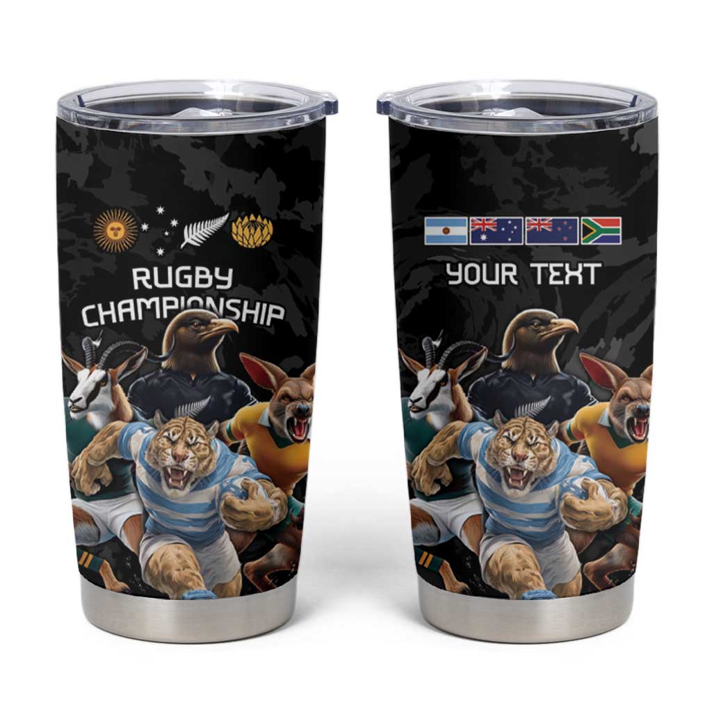 Custom Rugby Southern Hemisphere Tumbler Cup Argentina AUNZ South Africa Mascot Black - Polynesian Pride