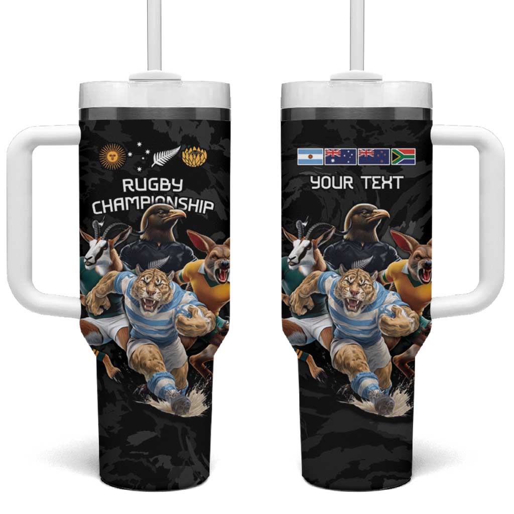 Custom Rugby Southern Hemisphere Tumbler With Handle Argentina AUNZ South Africa Mascot Black - Polynesian Pride