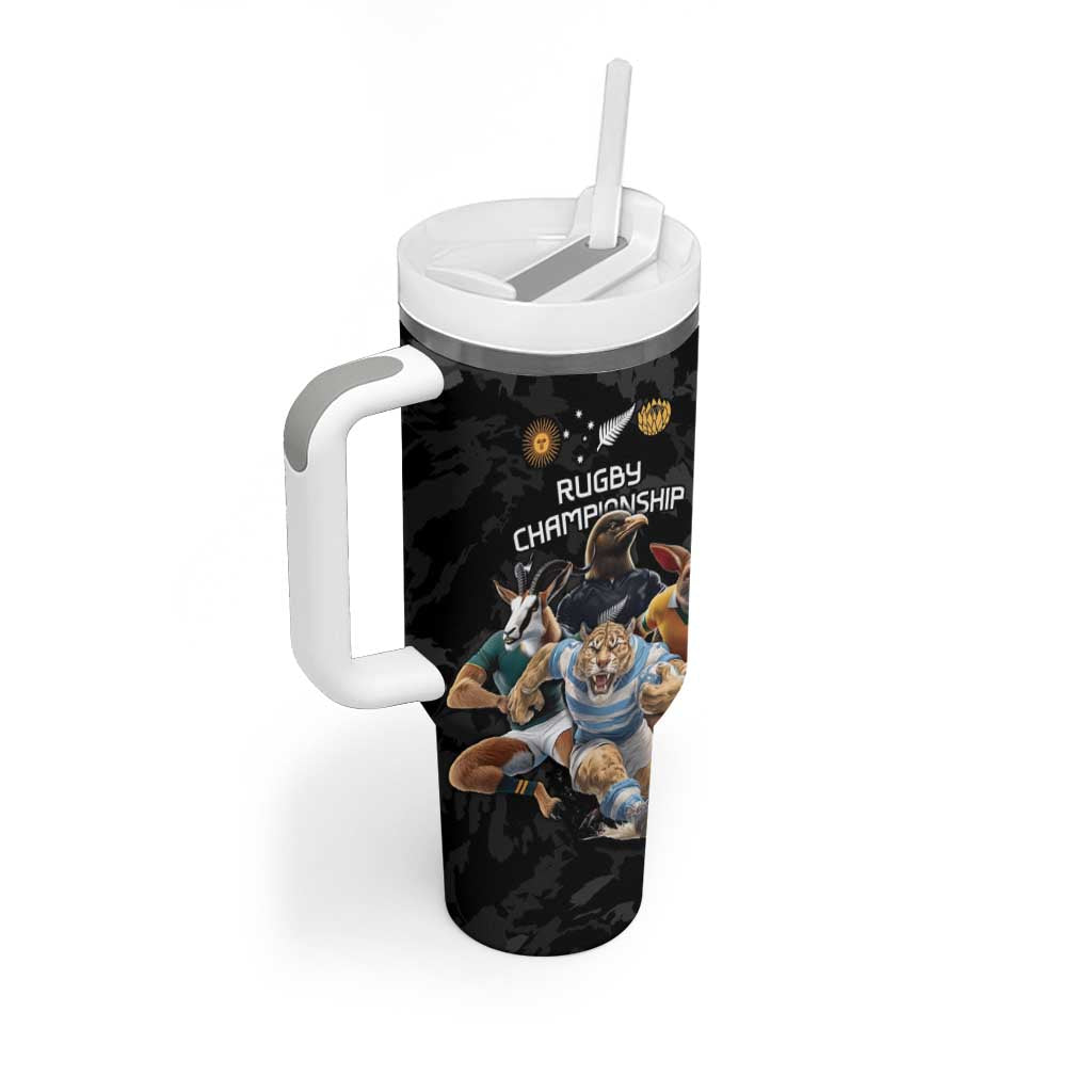 Custom Rugby Southern Hemisphere Tumbler With Handle Argentina AUNZ South Africa Mascot Black - Polynesian Pride