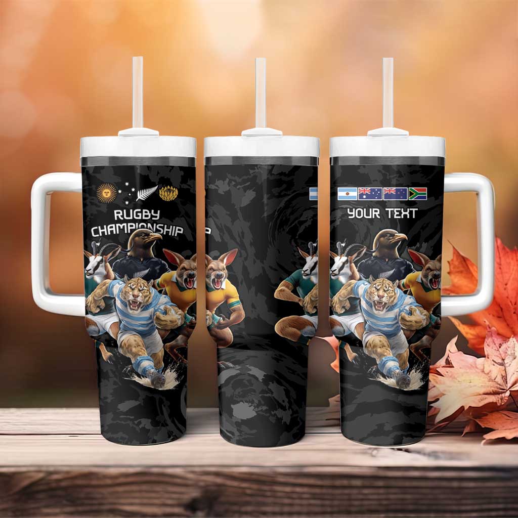 Custom Rugby Southern Hemisphere Tumbler With Handle Argentina AUNZ South Africa Mascot Black - Polynesian Pride