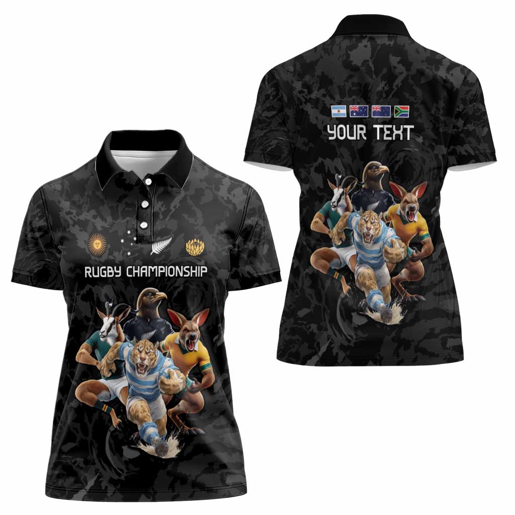 Custom Rugby Southern Hemisphere Women Polo Shirt Argentina AUNZ South Africa Mascot Black - Polynesian Pride