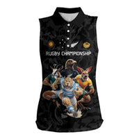 Custom Rugby Southern Hemisphere Women Sleeveless Polo Shirt Argentina AUNZ South Africa Mascot Black - Polynesian Pride