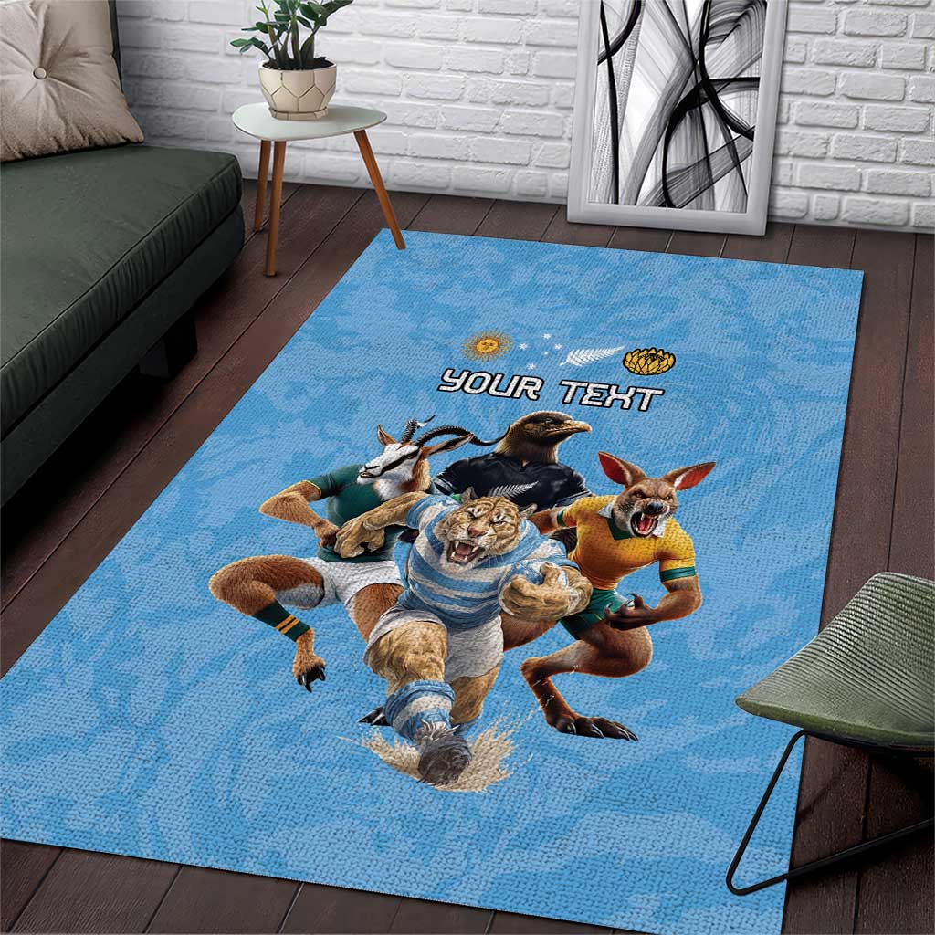 Custom Rugby Southern Hemisphere Area Rug Argentina AUNZ South Africa Mascot Blue - Polynesian Pride