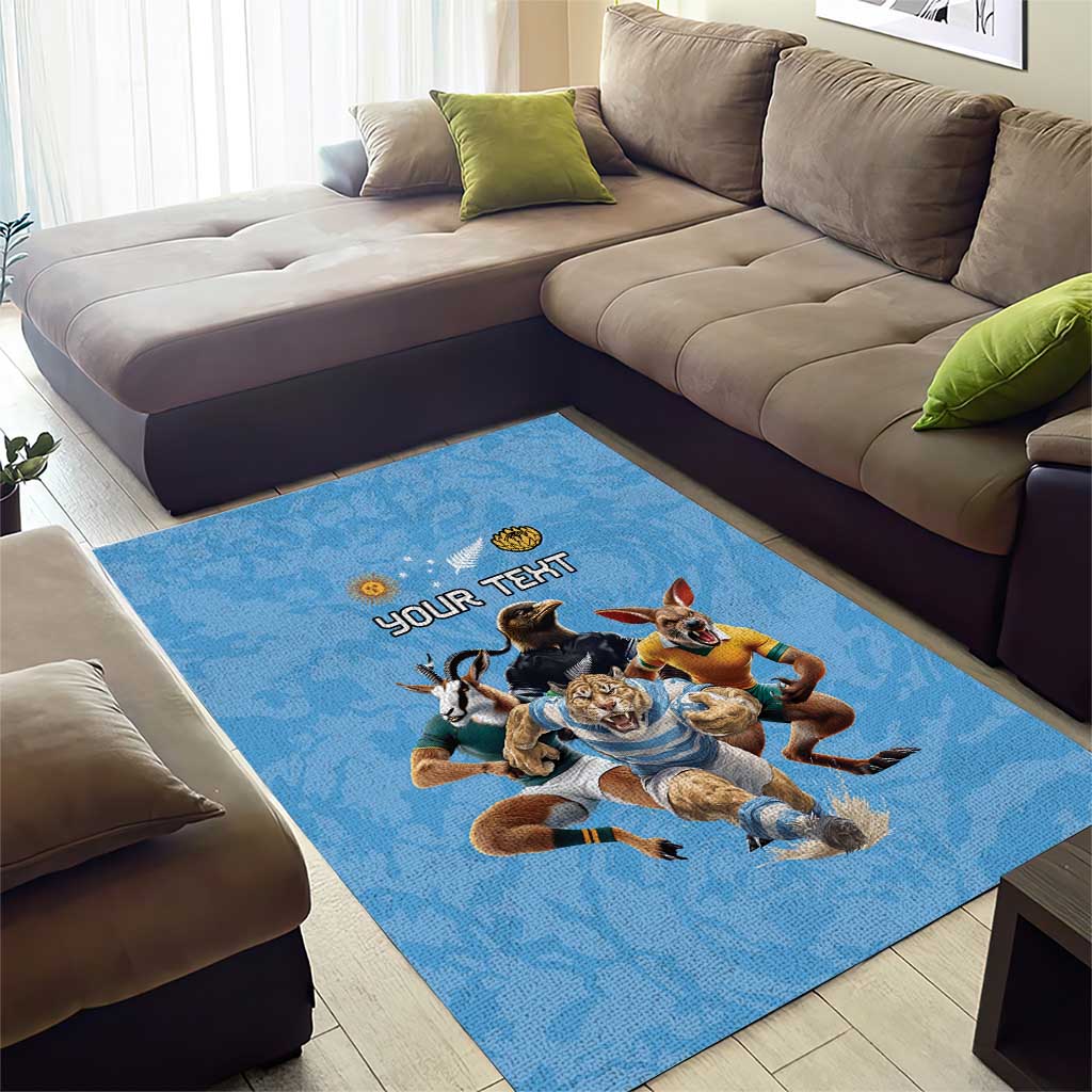 Custom Rugby Southern Hemisphere Area Rug Argentina AUNZ South Africa Mascot Blue - Polynesian Pride