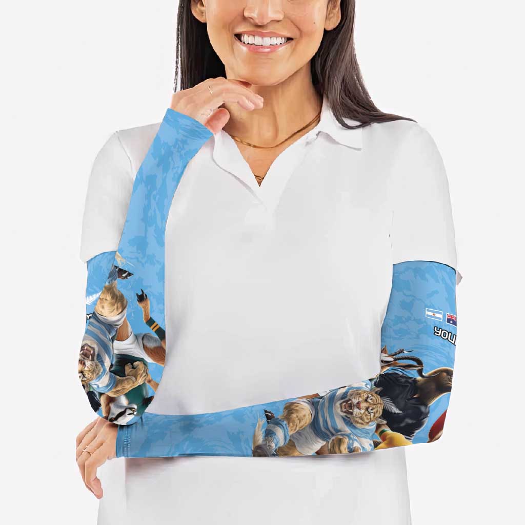 Custom Rugby Southern Hemisphere Arm Sleeves Argentina AUNZ South Africa Mascot Blue - Polynesian Pride