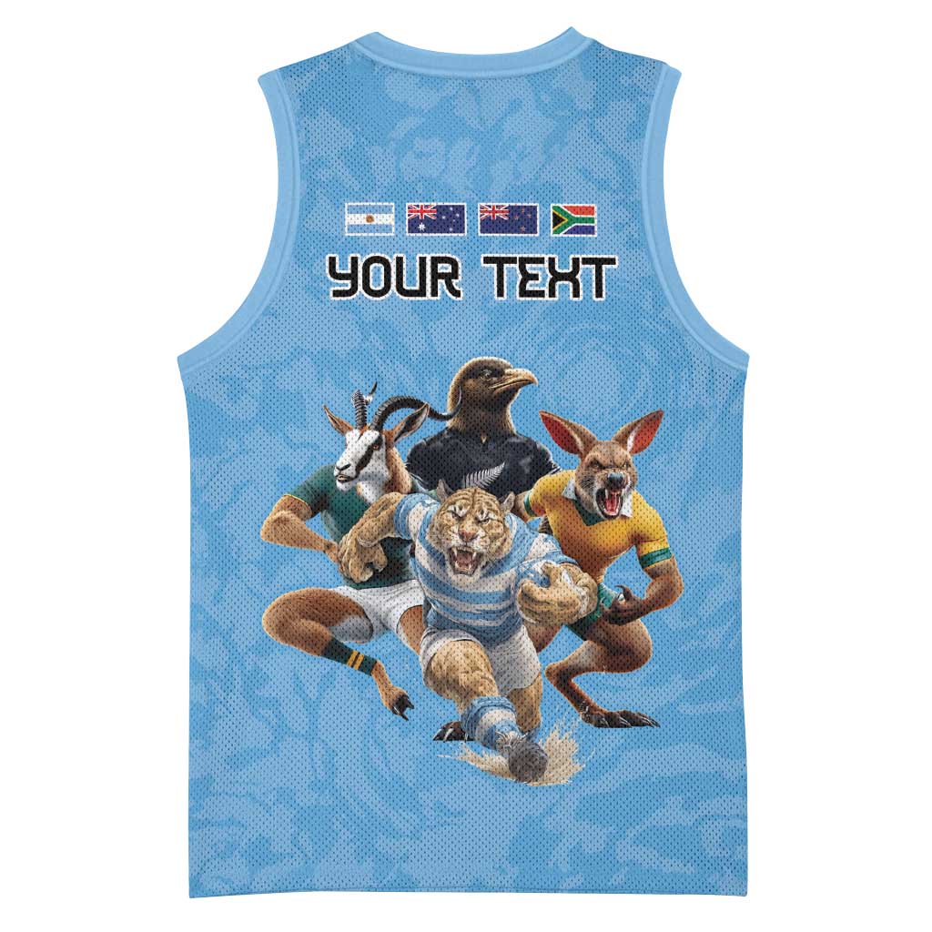 Custom Rugby Southern Hemisphere Basketball Jersey Argentina AUNZ South Africa Mascot Blue - Polynesian Pride