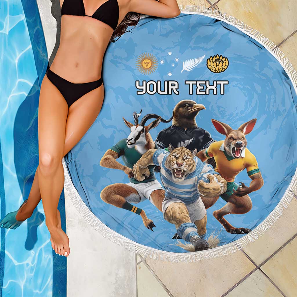 Custom Rugby Southern Hemisphere Beach Blanket Argentina AUNZ South Africa Mascot Blue - Polynesian Pride