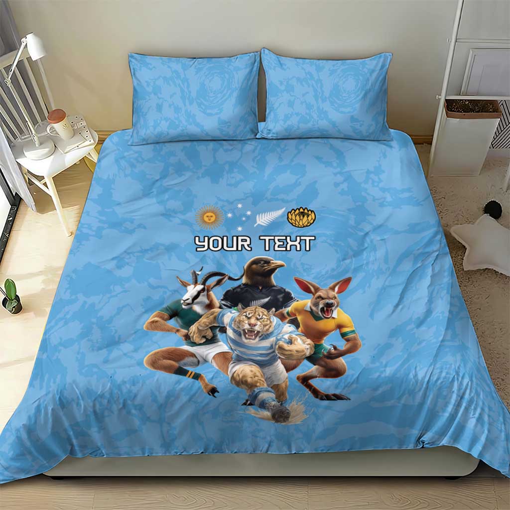 Custom Rugby Southern Hemisphere Bedding Set Argentina AUNZ South Africa Mascot Blue - Polynesian Pride