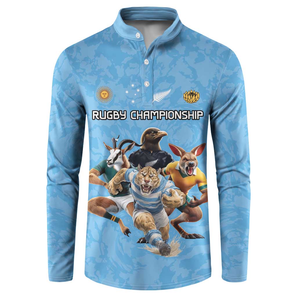 Custom Rugby Southern Hemisphere Button Sweatshirt Argentina AUNZ South Africa Mascot Blue - Polynesian Pride
