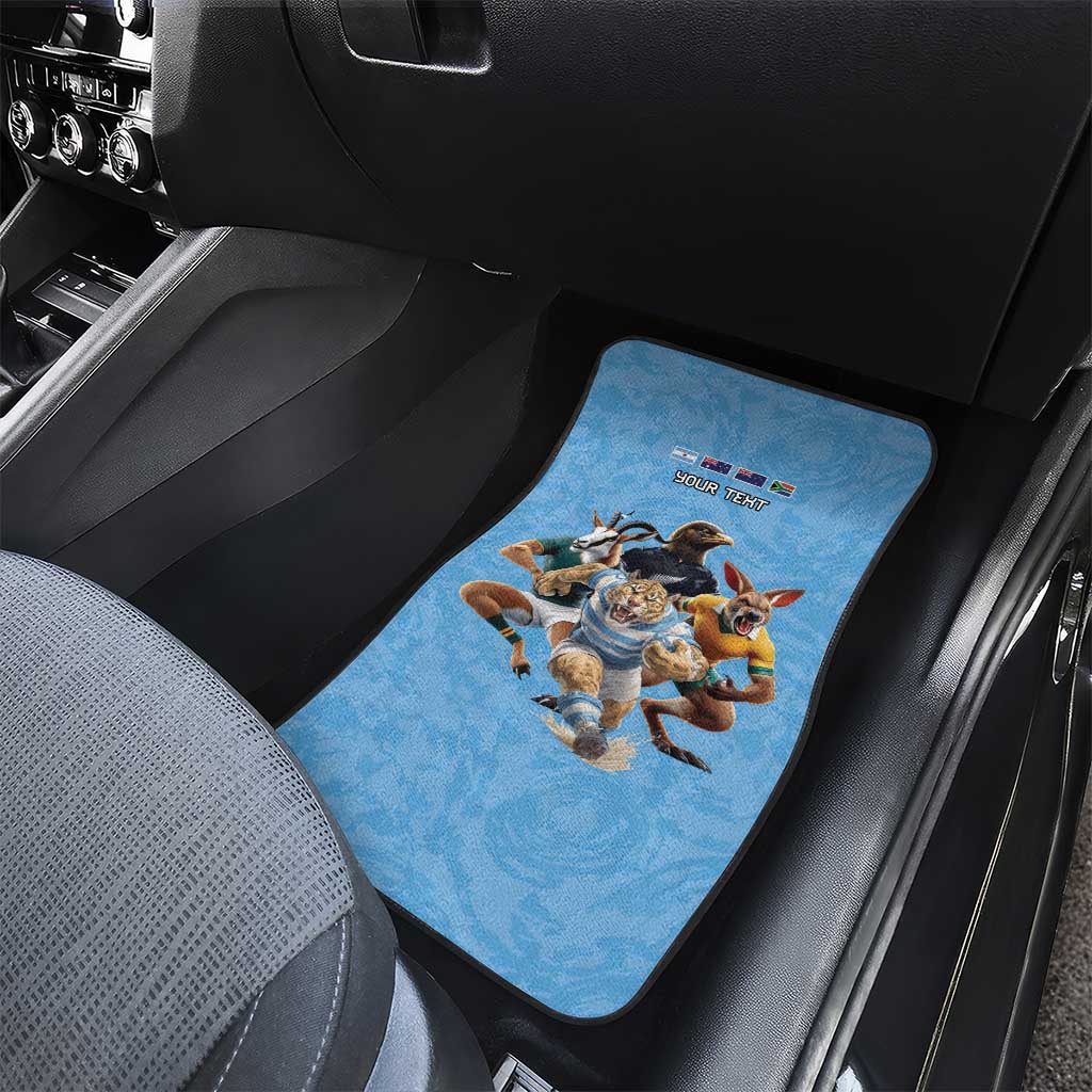Custom Rugby Southern Hemisphere Car Mats Argentina AUNZ South Africa Mascot Blue - Polynesian Pride