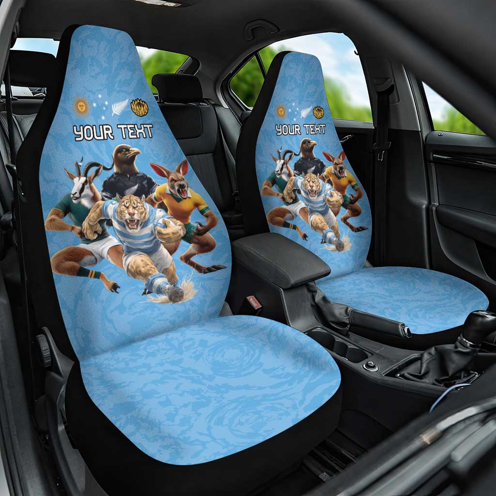 Custom Rugby Southern Hemisphere Car Seat Cover Argentina AUNZ South Africa Mascot Blue - Polynesian Pride