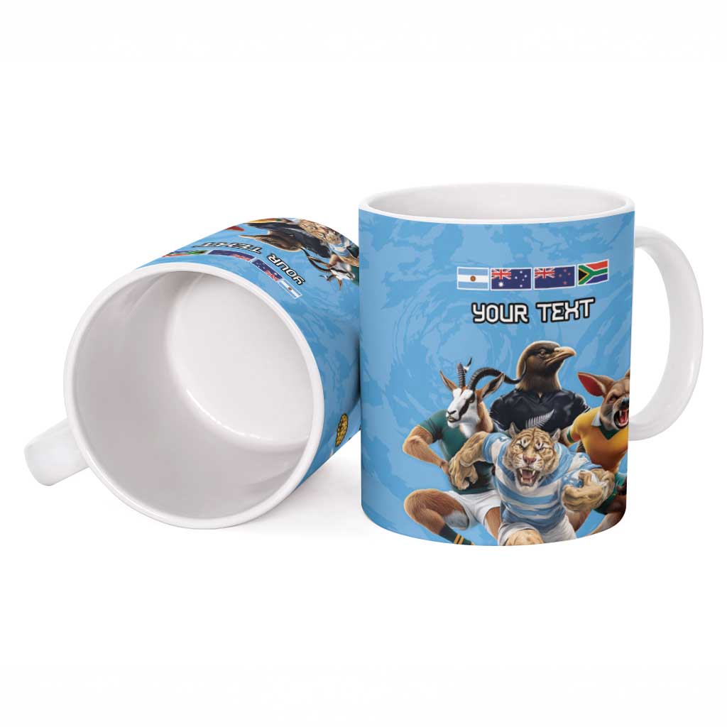 Custom Rugby Southern Hemisphere Ceramic Mug Argentina AUNZ South Africa Mascot Blue - Polynesian Pride