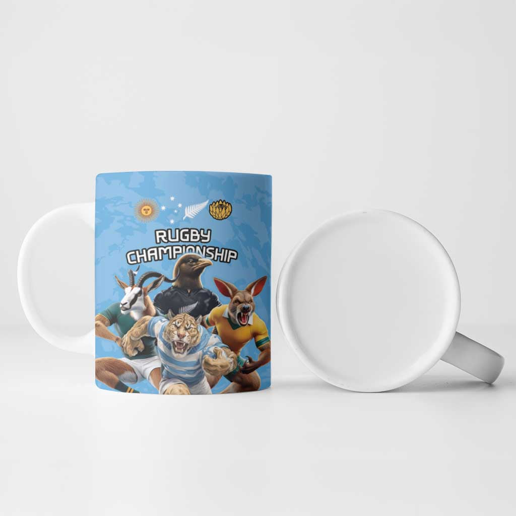 Custom Rugby Southern Hemisphere Ceramic Mug Argentina AUNZ South Africa Mascot Blue - Polynesian Pride