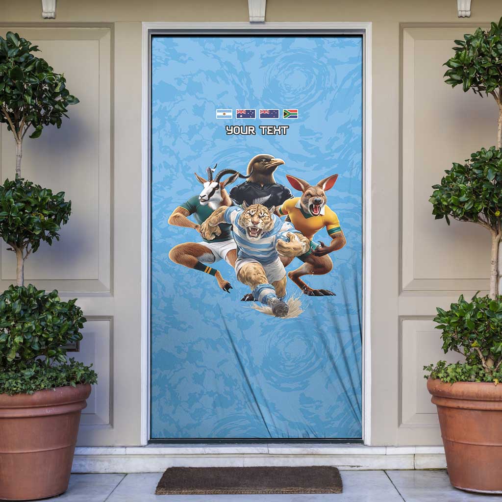 Custom Rugby Southern Hemisphere Door Cover Argentina AUNZ South Africa Mascot Blue - Polynesian Pride