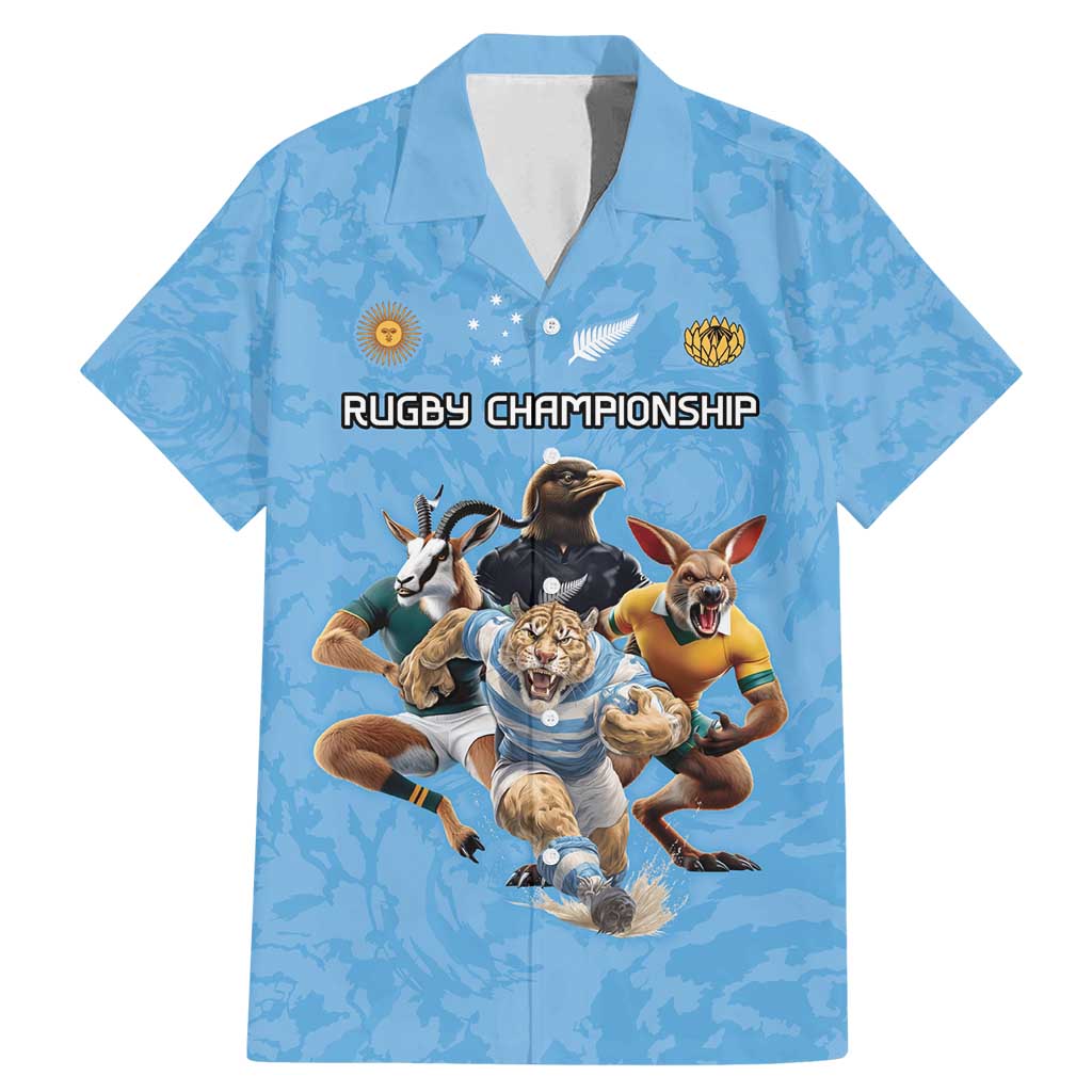 Custom Rugby Southern Hemisphere Family Matching Mermaid Dress and Hawaiian Shirt Argentina AUNZ South Africa Mascot Blue - Polynesian Pride