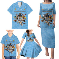 Custom Rugby Southern Hemisphere Family Matching Puletasi and Hawaiian Shirt Argentina AUNZ South Africa Mascot Blue - Polynesian Pride
