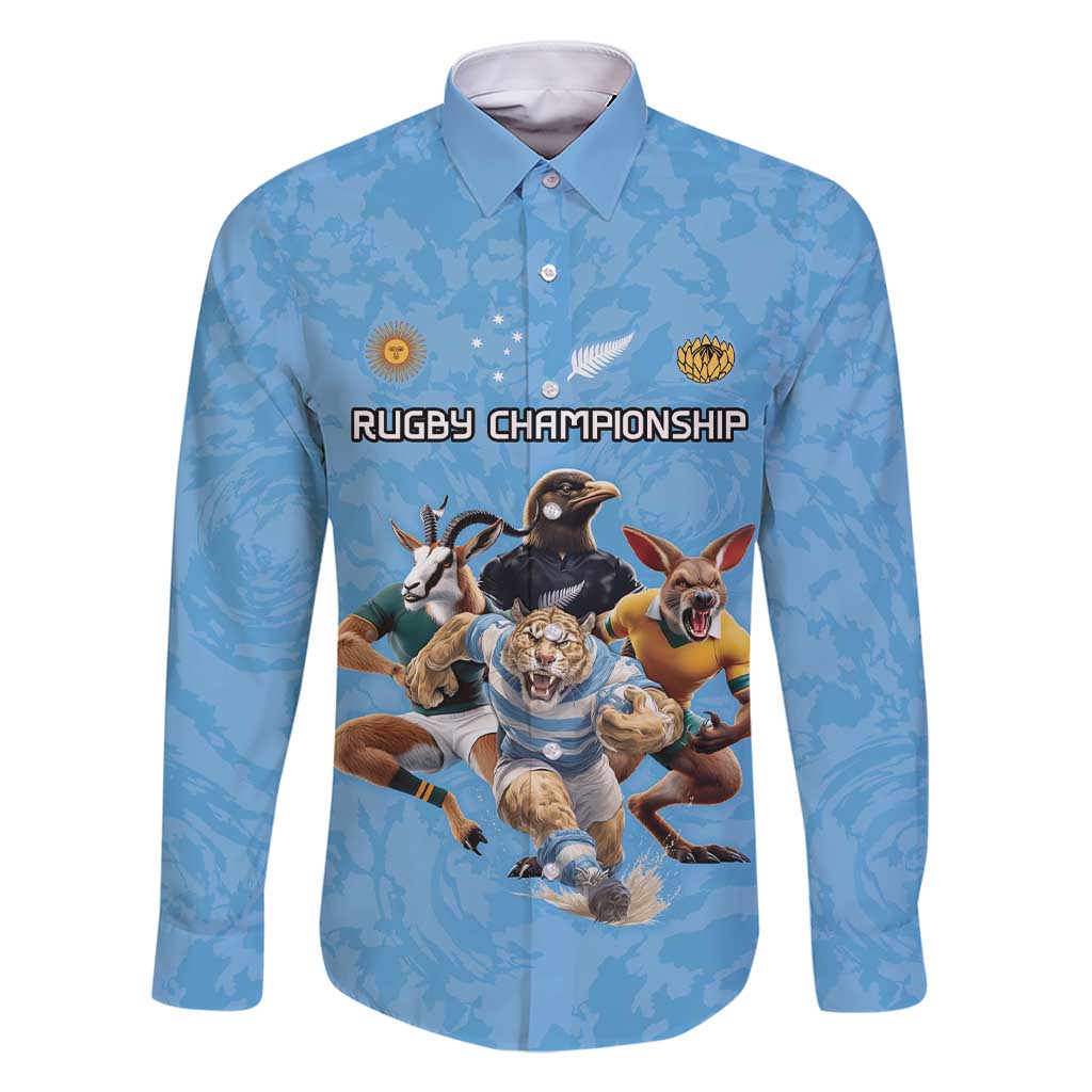 Custom Rugby Southern Hemisphere Family Matching Short Sleeve Bodycon Dress and Hawaiian Shirt Argentina AUNZ South Africa Mascot Blue - Polynesian Pride