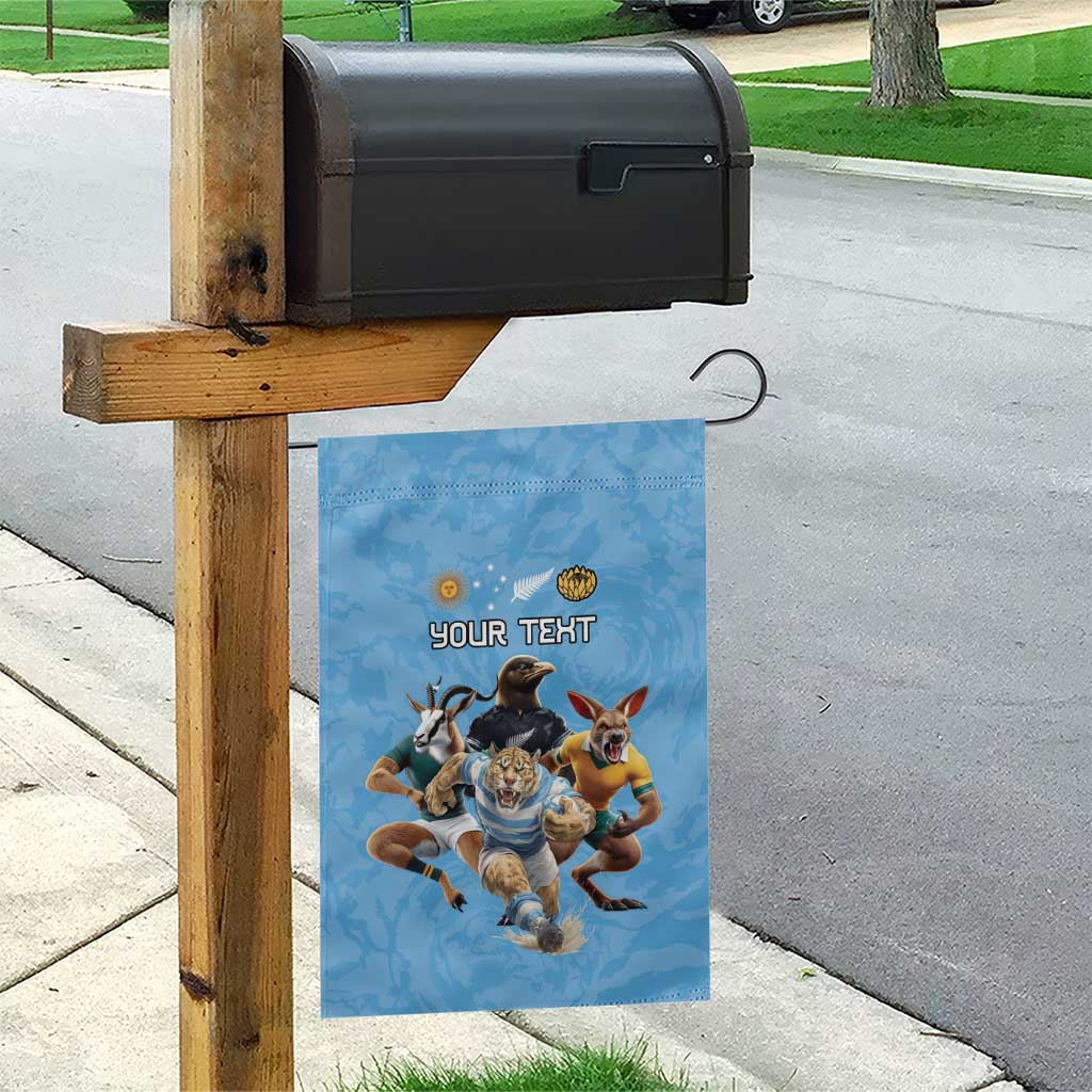 Custom Rugby Southern Hemisphere Garden Flag Argentina AUNZ South Africa Mascot Blue - Polynesian Pride